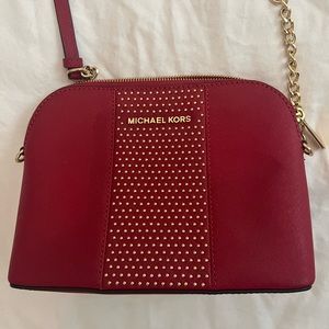 Michael Kors Red cross body purse with gold chain